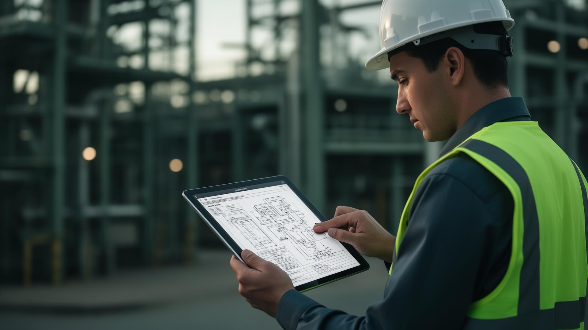 Inspetor técnico avaliando relatório de vistoria
